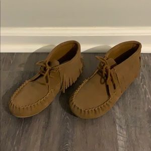 Moccasin fringe ankle booties